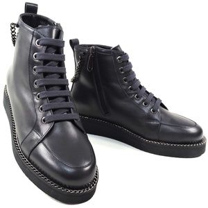 ALBERTO CICCIOLI  🇮🇹 WOMEN'S NAVY BLUE LEATHER FLAT WINTER BOOTIE